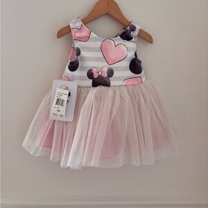 Disney Minnie Pink and White Tulle Dress with Heart and Bow Design